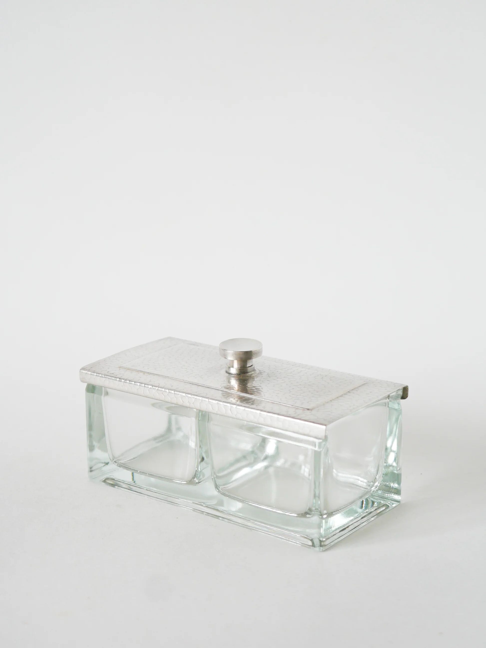 Silver-plated and glass condiment pot, 1930