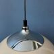 Beige acrylic glass mushroom pendant with a chrome top cap.