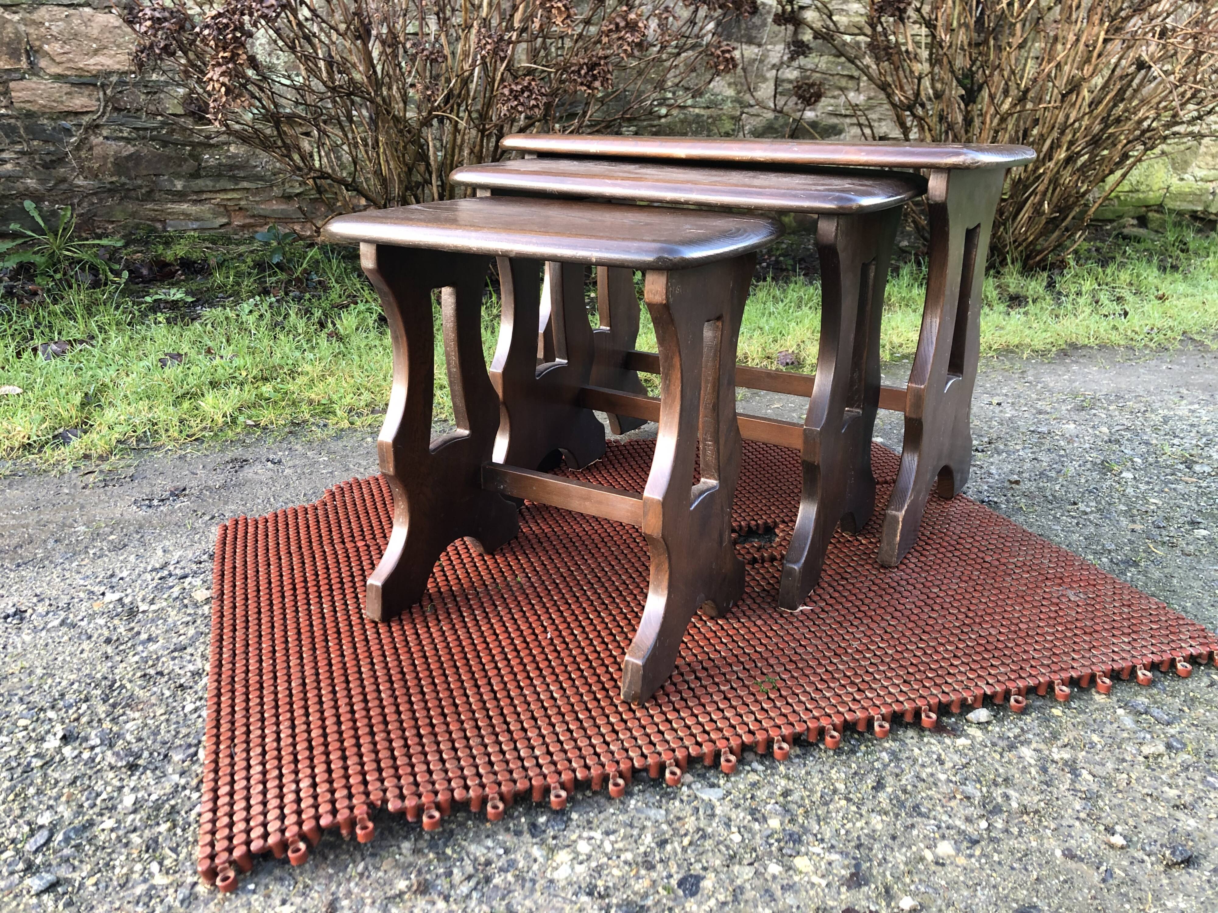 Vintage English nesting tables in elm.