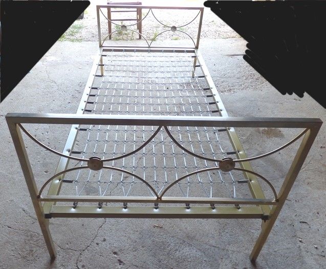 Bed 1 person vintage with metal headboard and footboard and spring metal box spring