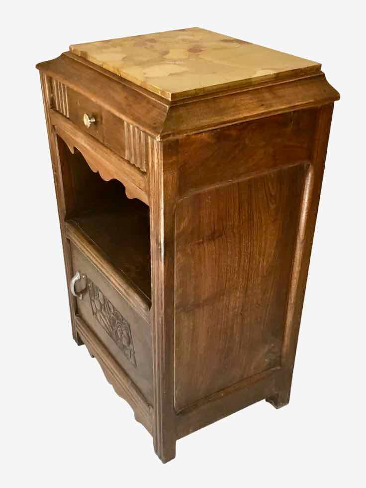 Wooden bedside table and art nouveau marble
