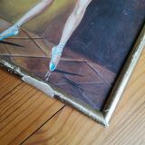 Painting kitsch vintage signed framed frame plaster dore