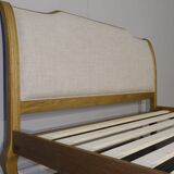 Shabby chic double bed in oak and linen 160 x 200