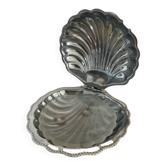 Vintage shell butter dish in silver metal and glass
