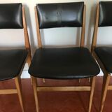Lot of 4 Scandinavian chairs - wood and black skai