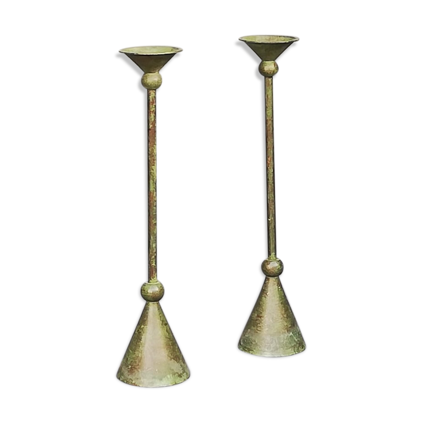 Pair of bronze patina metal candlesticks