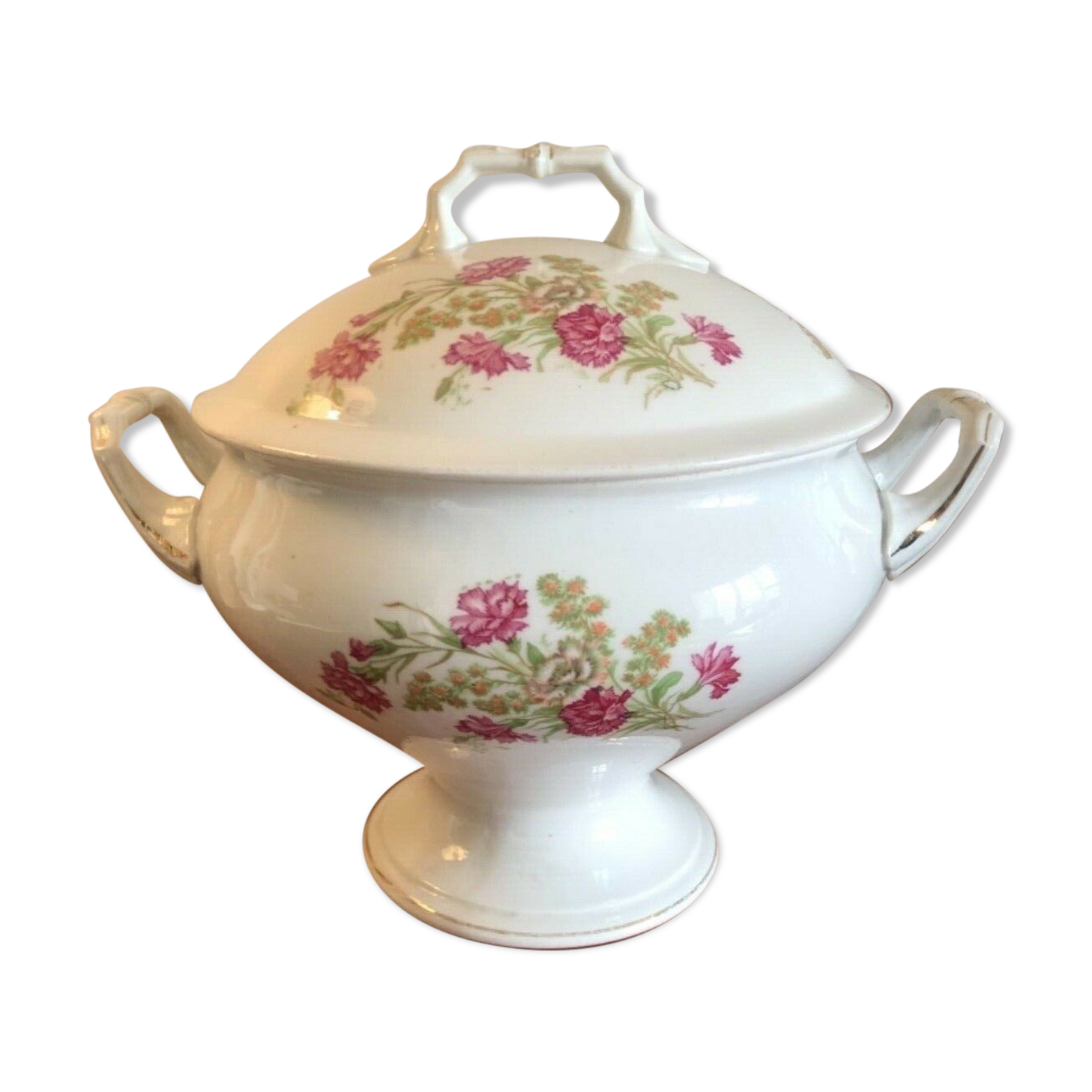 Soupière in round earthenware décor flowers