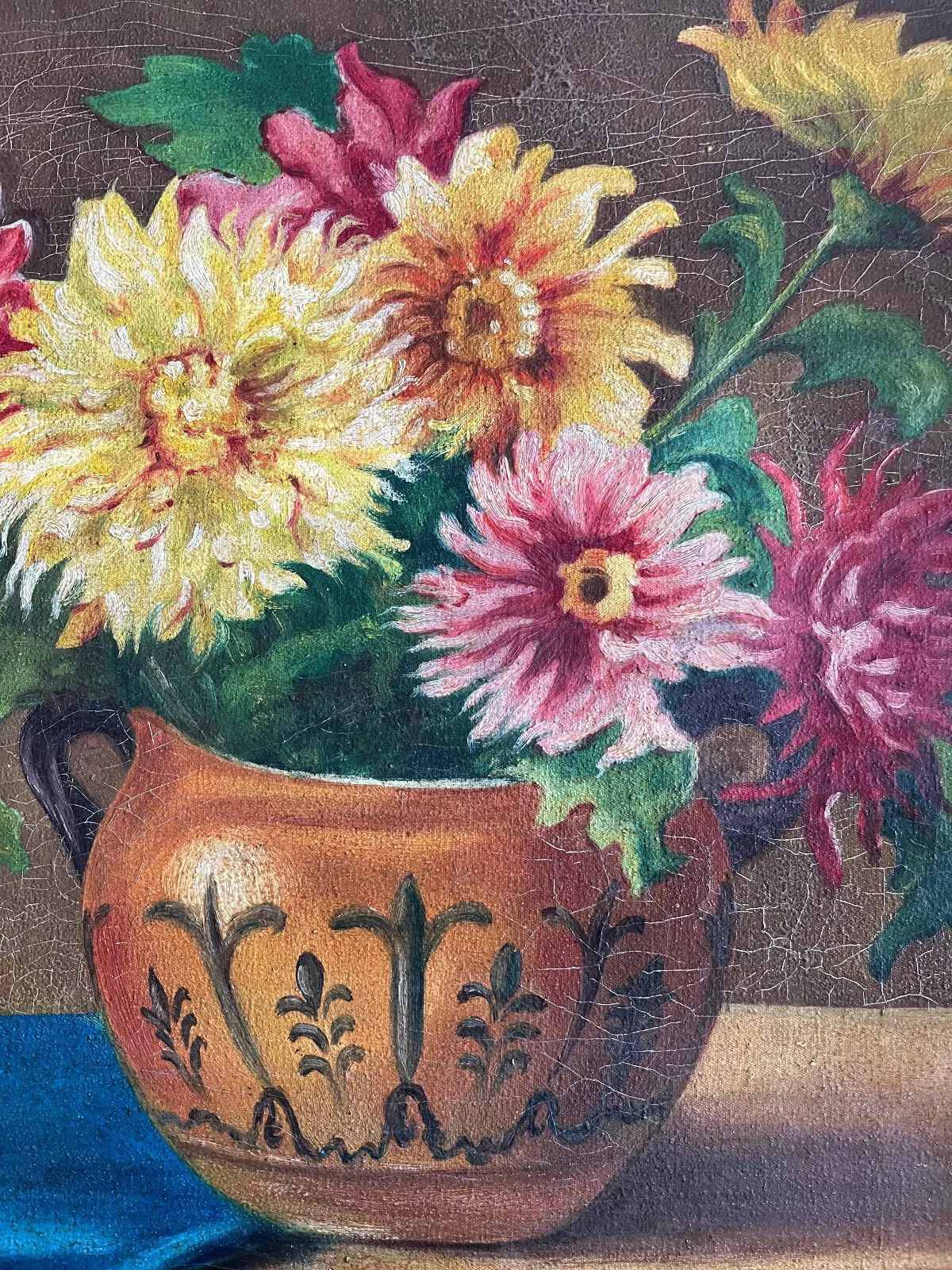 HST painting "Bouquet of Dahlias" signed L. Réalini dated 1943