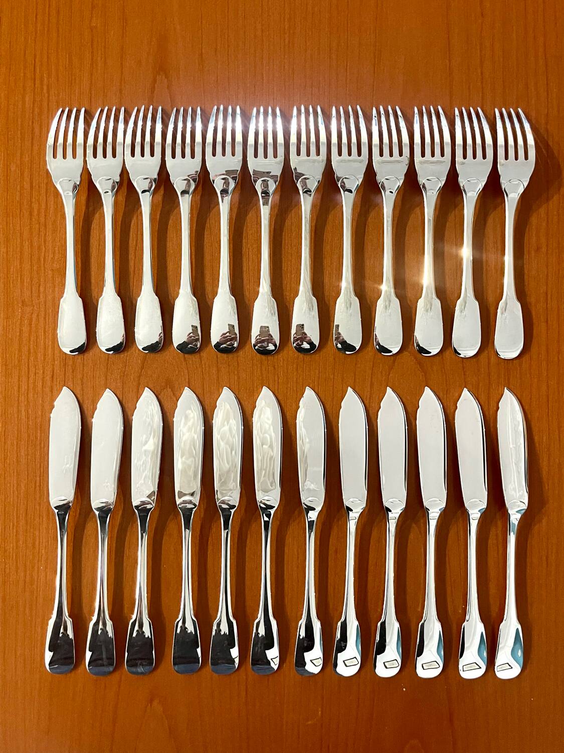 Christofle Cluny model fish cutlery, 12 forks, 12 knives, very good condition