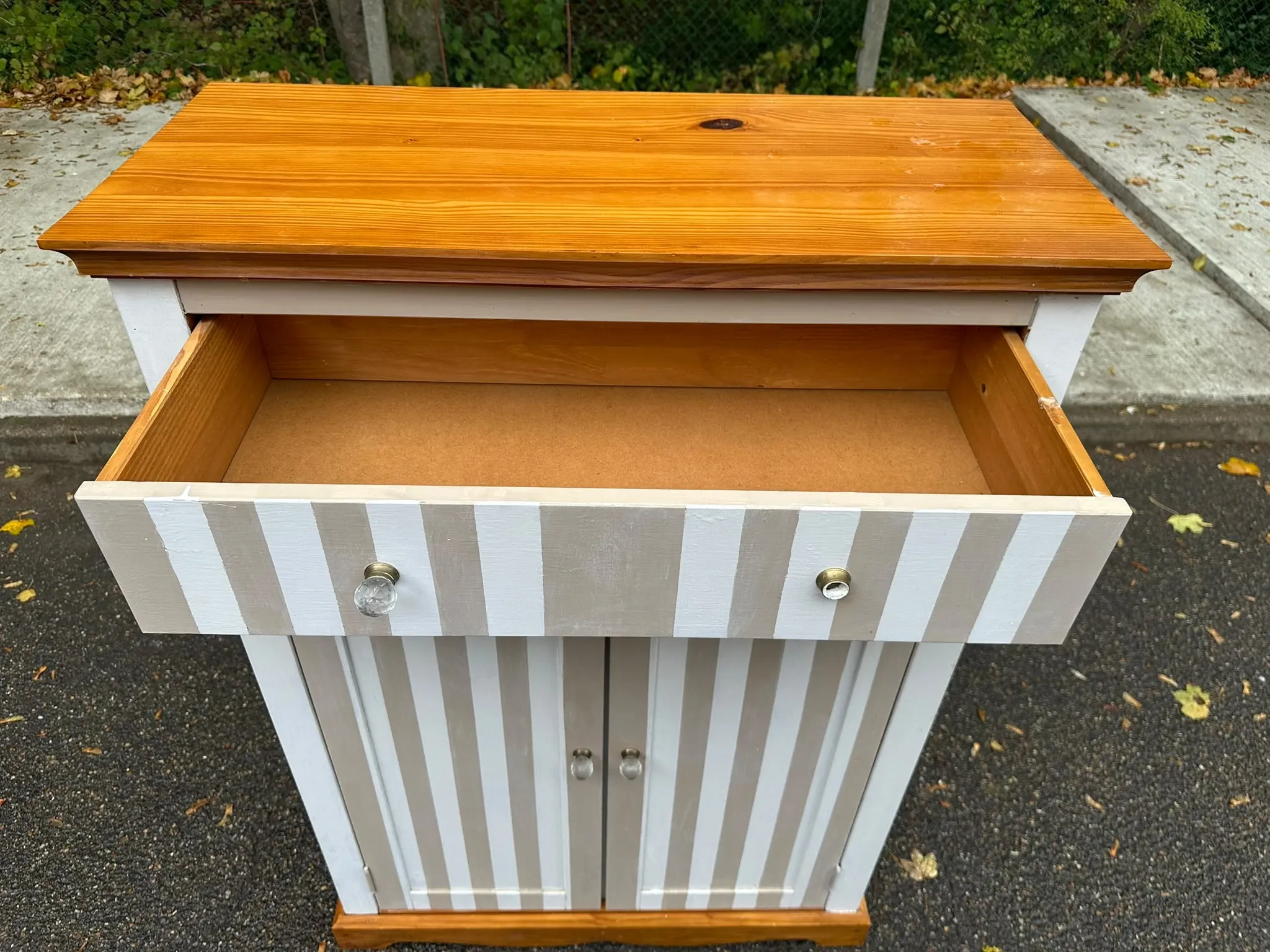 Shabby chic wardrobe sideboard — Striped pattern & solid wood 1990