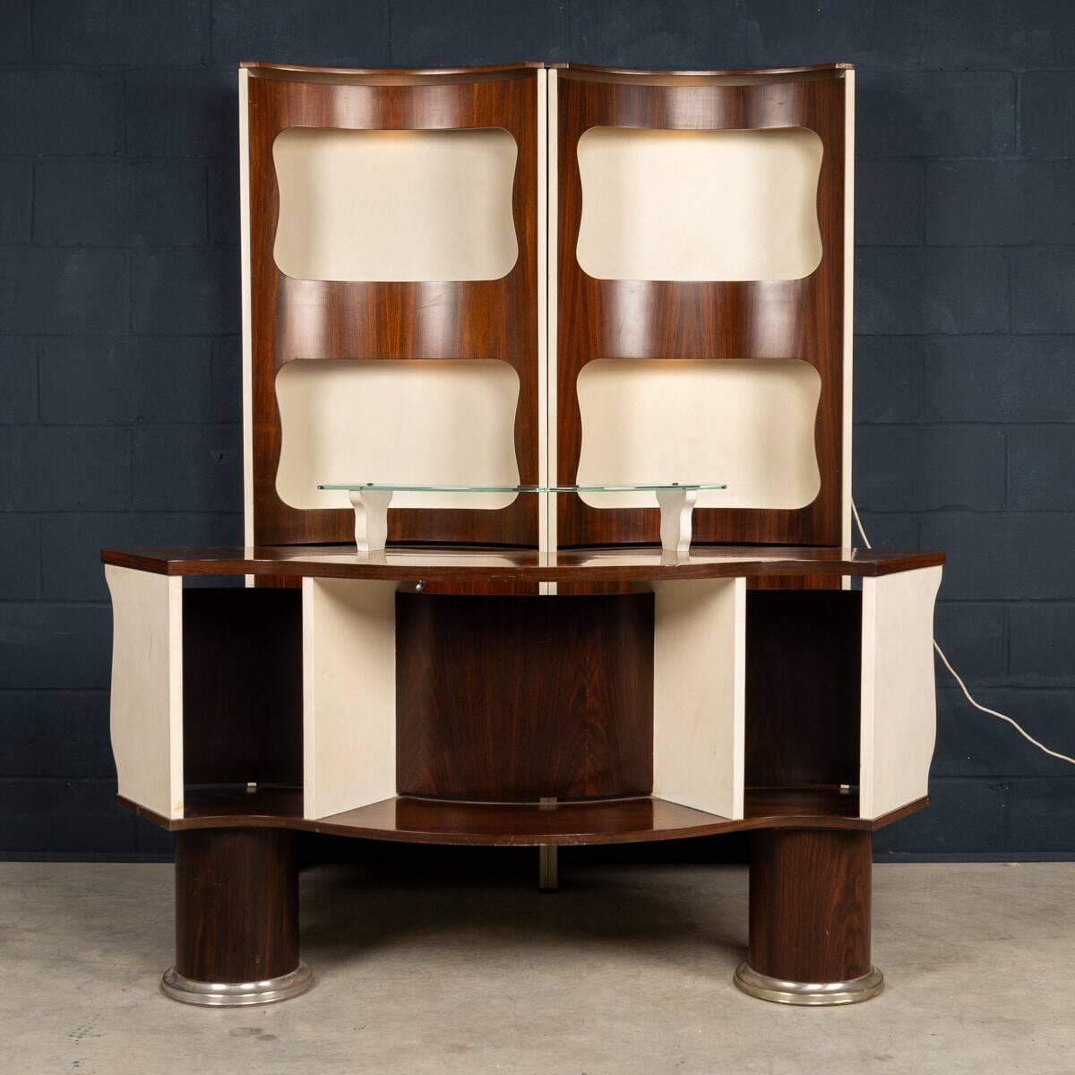 20thC ITALIAN STANDING DRY BAR IN HARDWOOD & CREAM LAMINATE c.1970