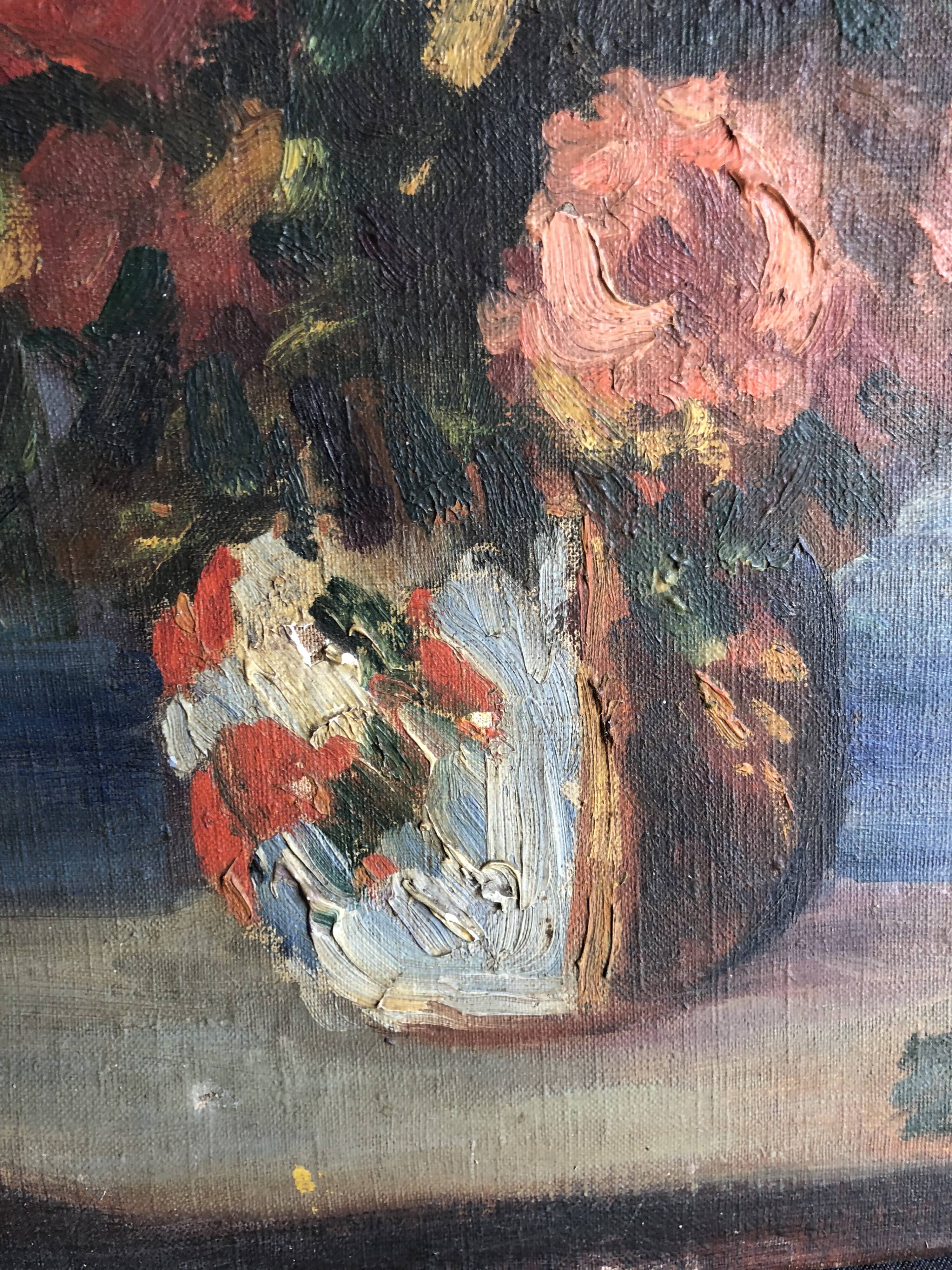 Oil on canvas ancient Bouquet of flowers