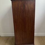Vintage bedside table in the shape of a wooden column and a gray marble top