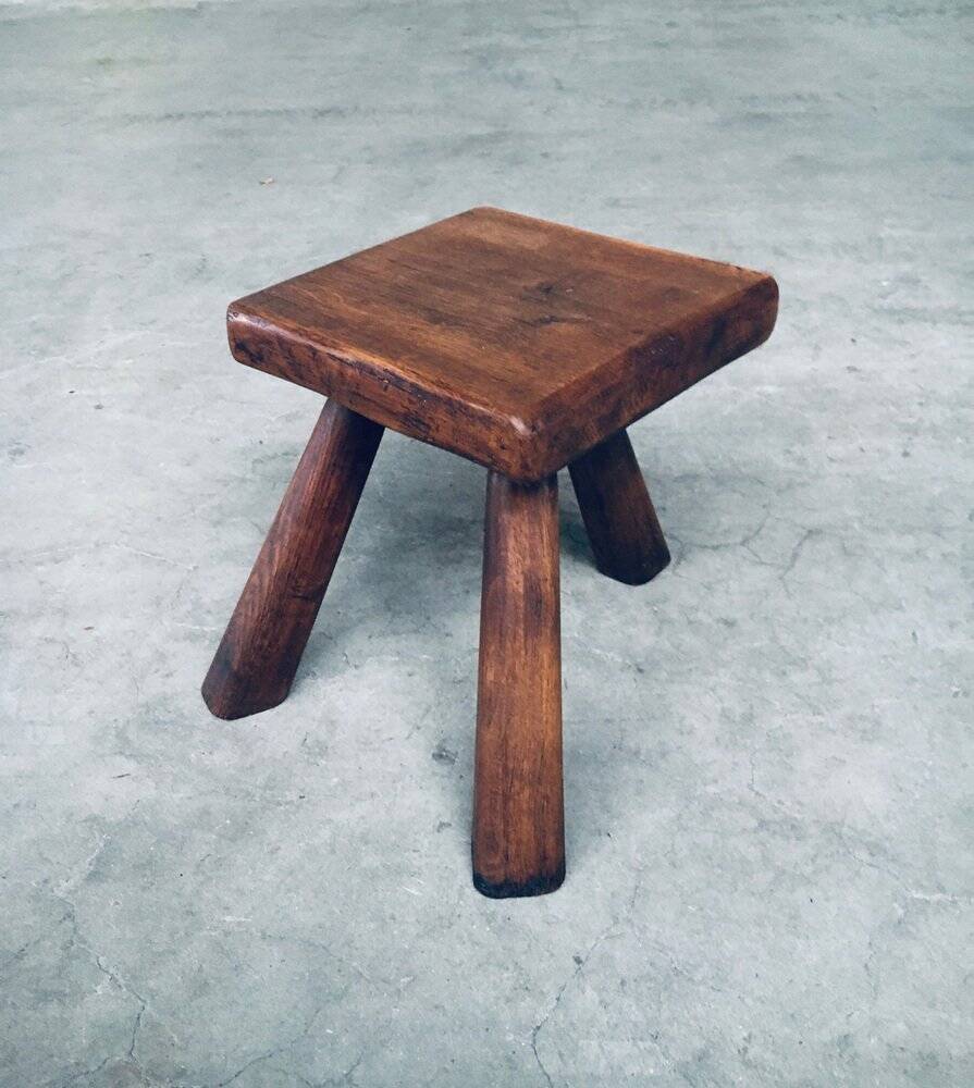 Small Tripod Oak Side Table / Stool, Belgium, 1950s
