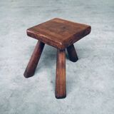 Small Tripod Oak Side Table / Stool, Belgium, 1950s