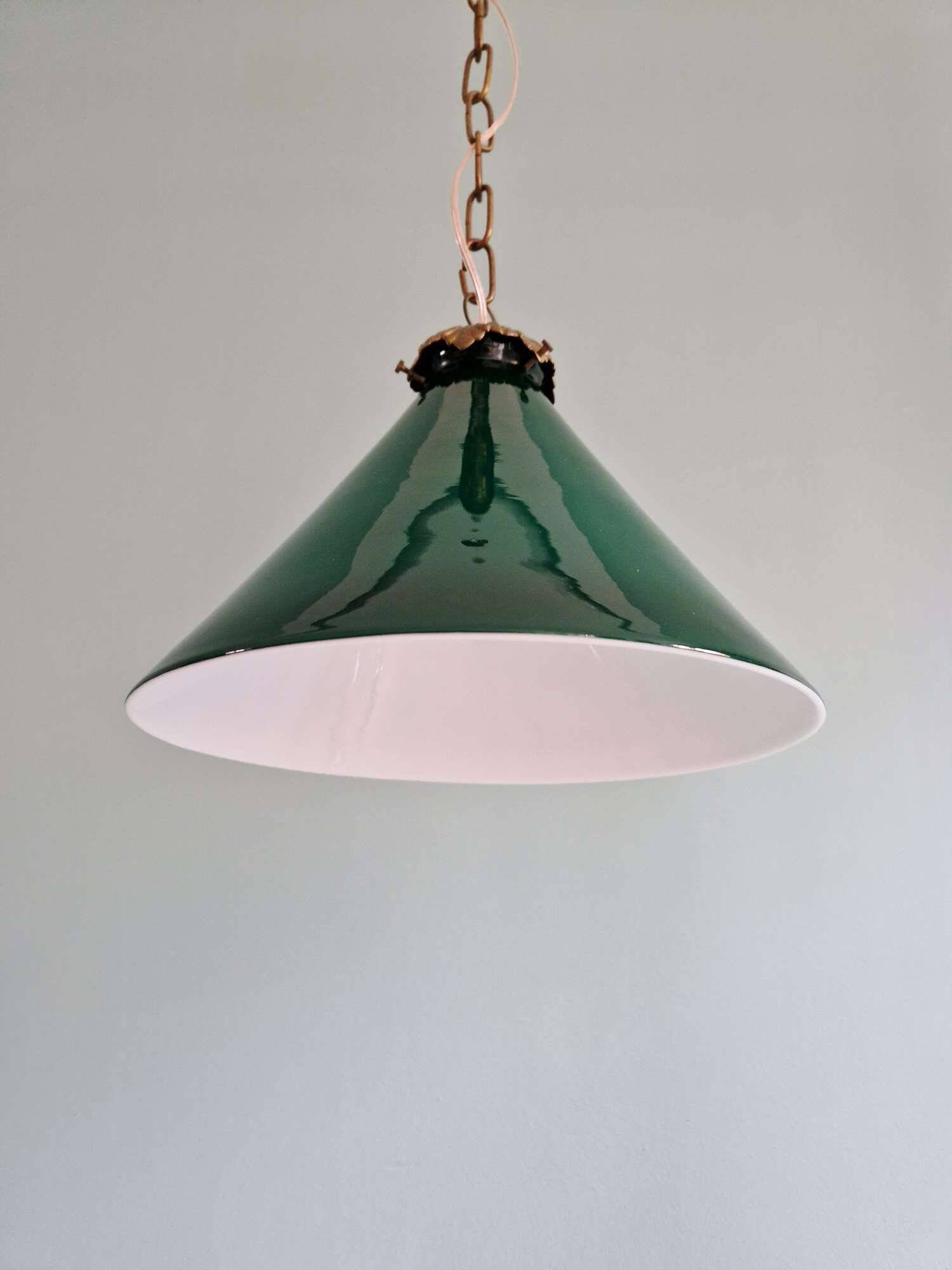 Art Deco conical green opaline pendant light, 1920s-30s