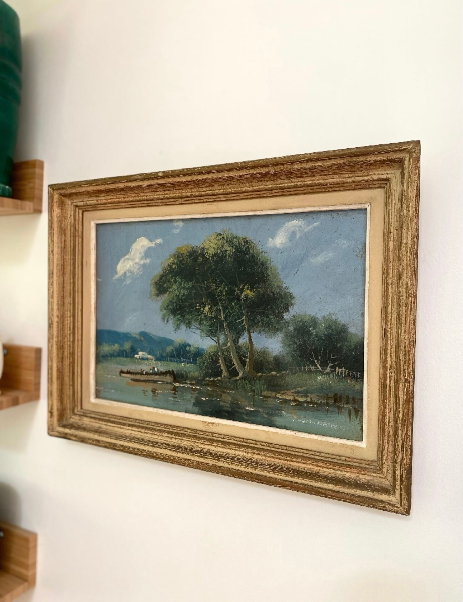 Old painting: Landscape by the water - Oil on panel