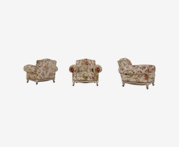 French set of lounge chairs in floral upholstery