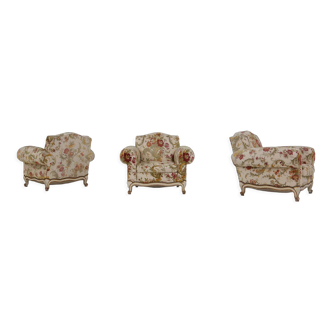 French set of lounge chairs in floral upholstery