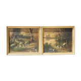 Pendants de scènes de chasse, huiles sur toile encadrées