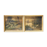 Pendants de scènes de chasse, huiles sur toile encadrées