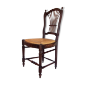 Chaise paillée en bois naturel avec dossier en forme de lyre