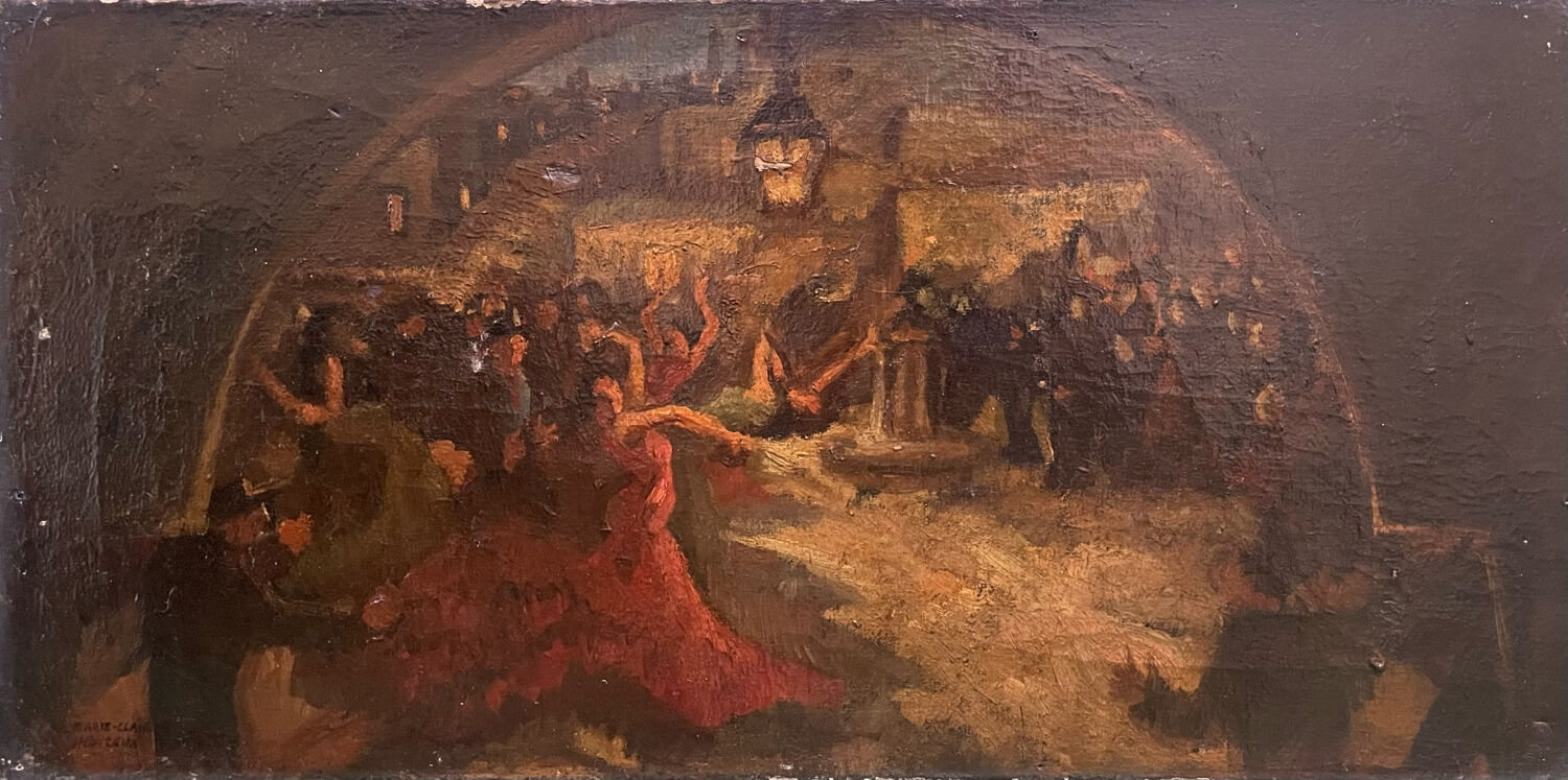 Painting old flamenco dancer Seville early 20th century