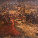 Tableau peinture ancienne danseuse de flamenco Séville début XXe