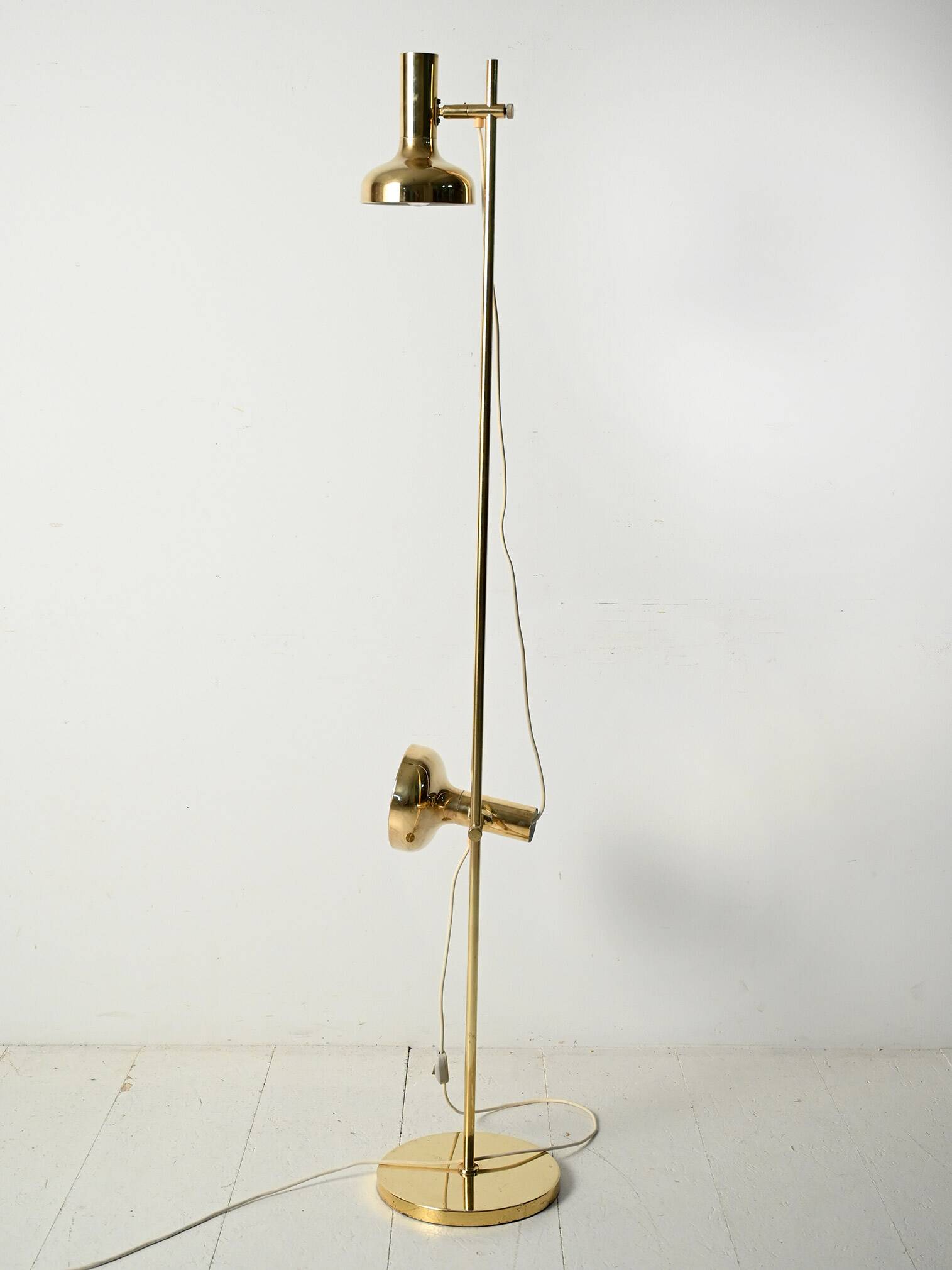 Scandinavian brass floor lamp with two adjustable light point