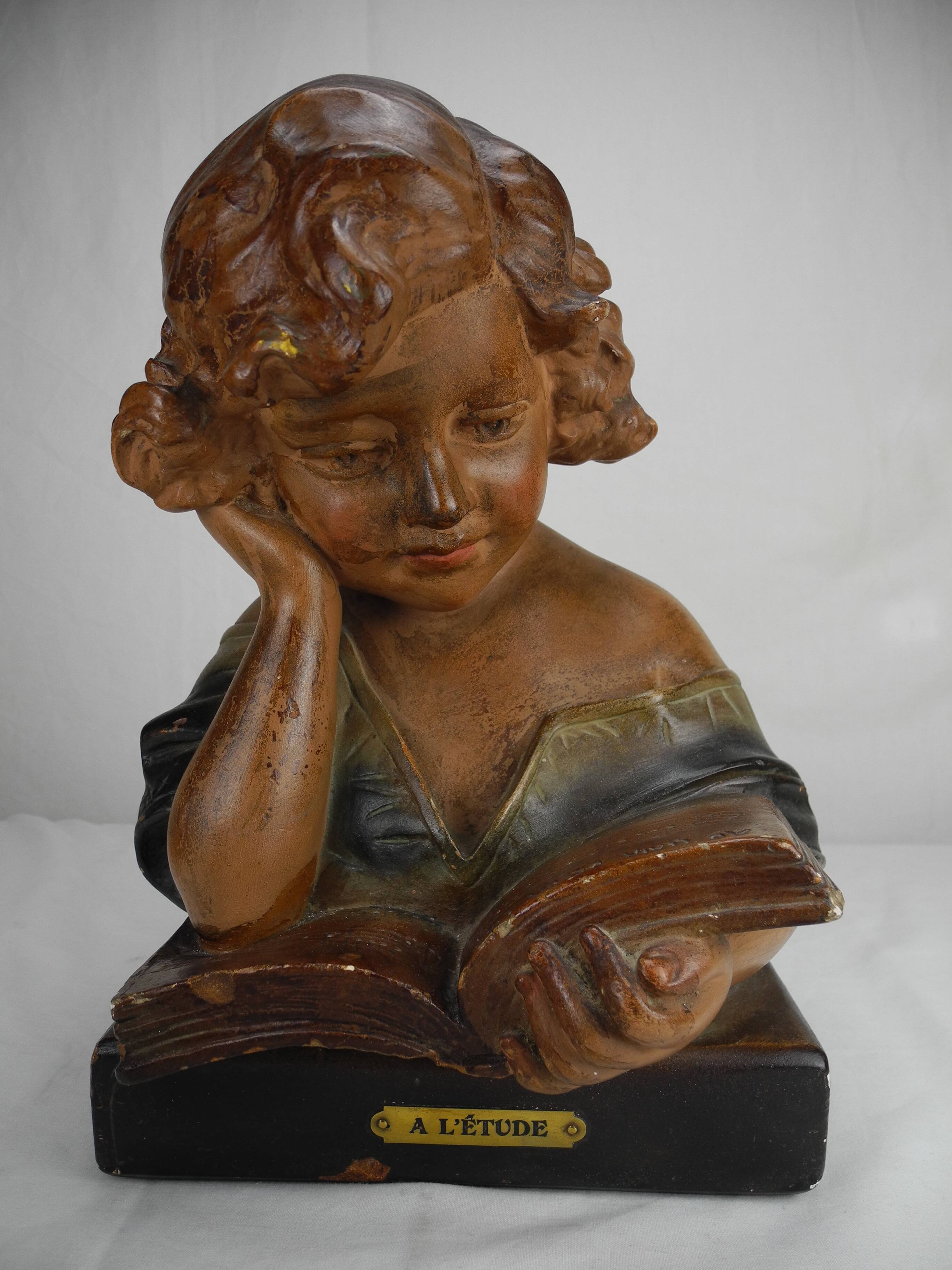 Old plaster bust under study art deco antique french bust 30s
