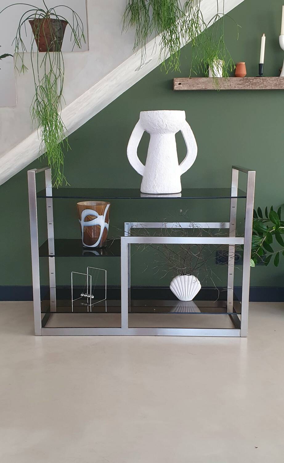 Metal and smoked glass console 1970