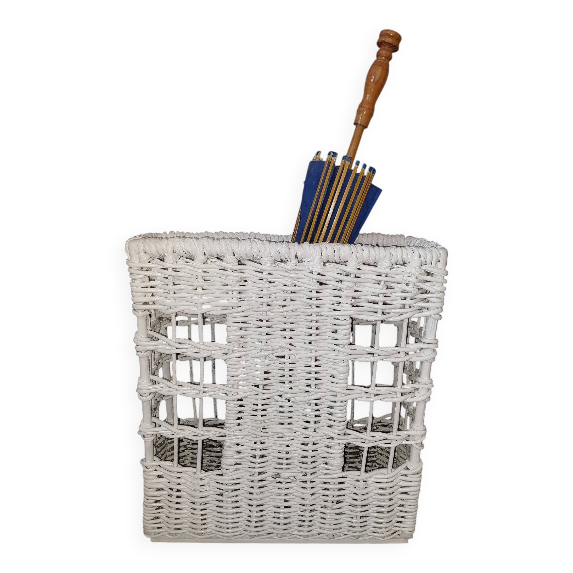 White wicker umbrella stand