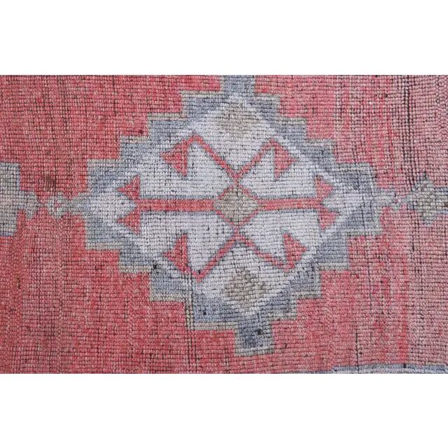 1970s Pink Turkish Handmade Wool Runner Rug, Geometric Motifs 85x328
