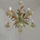French Vintage Cream 5 Light Metal Chandelier Green and Peach Leaves