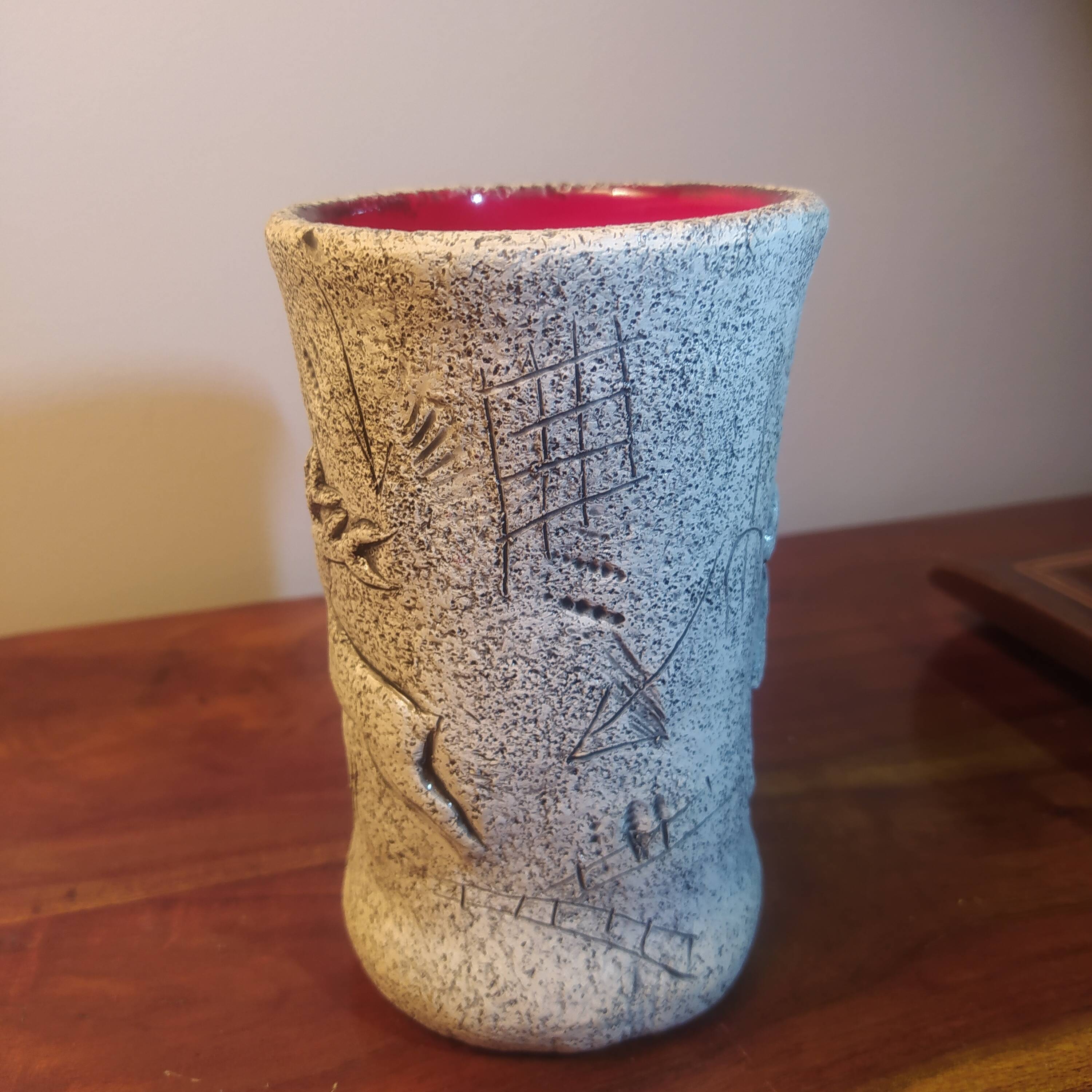 Francis Triay vase Earthenware signed incised decoration prehistoric fresco Ceramic 1950