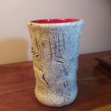 Francis Triay vase Earthenware signed incised decoration prehistoric fresco Ceramic 1950