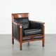 Fauteuil Art Déco en cuir noir et bois
