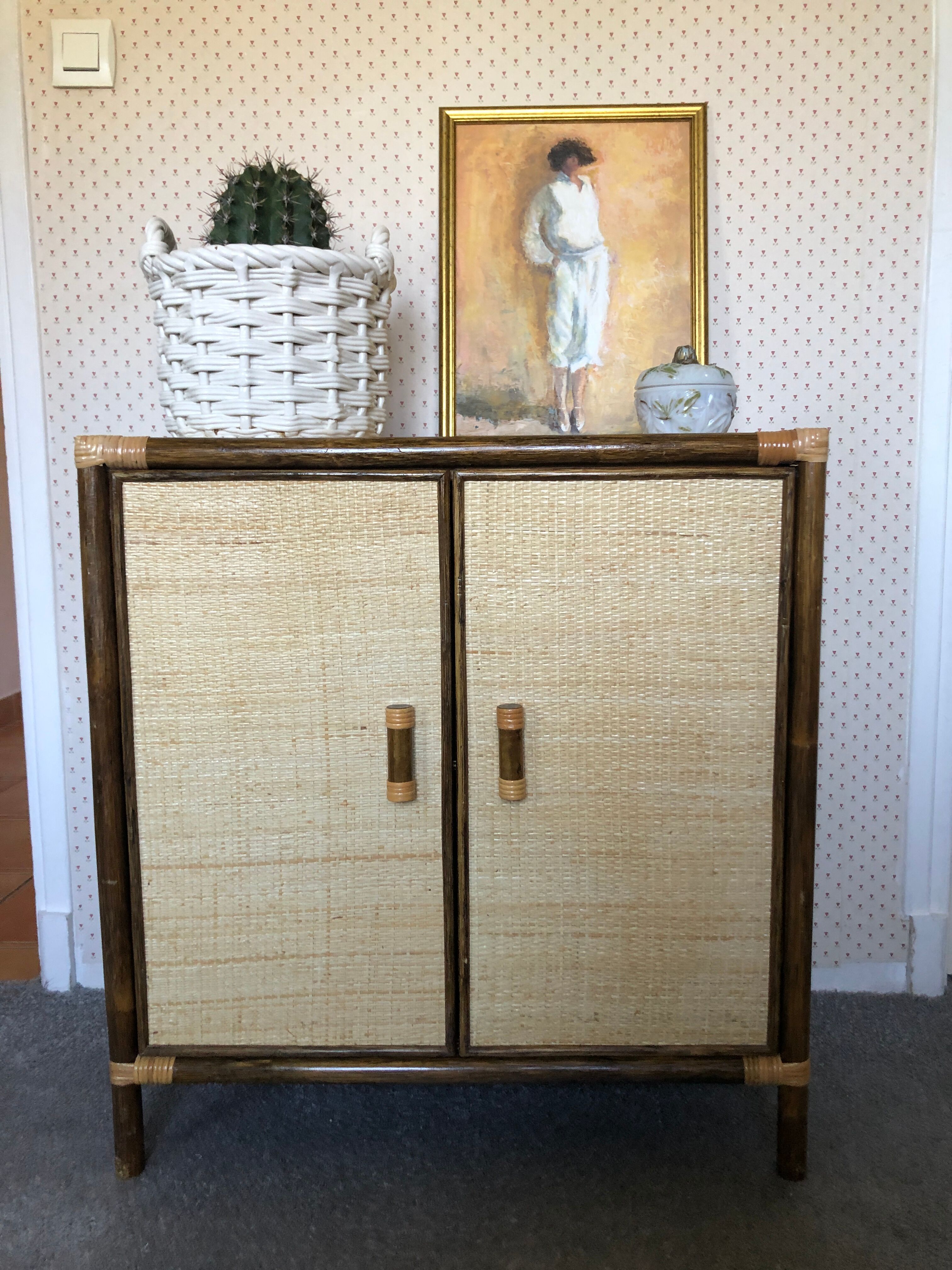 Vintage woven rattan sideboard