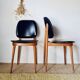 Pair of vintage 1960 chairs – Tapered legs & Black faux leather