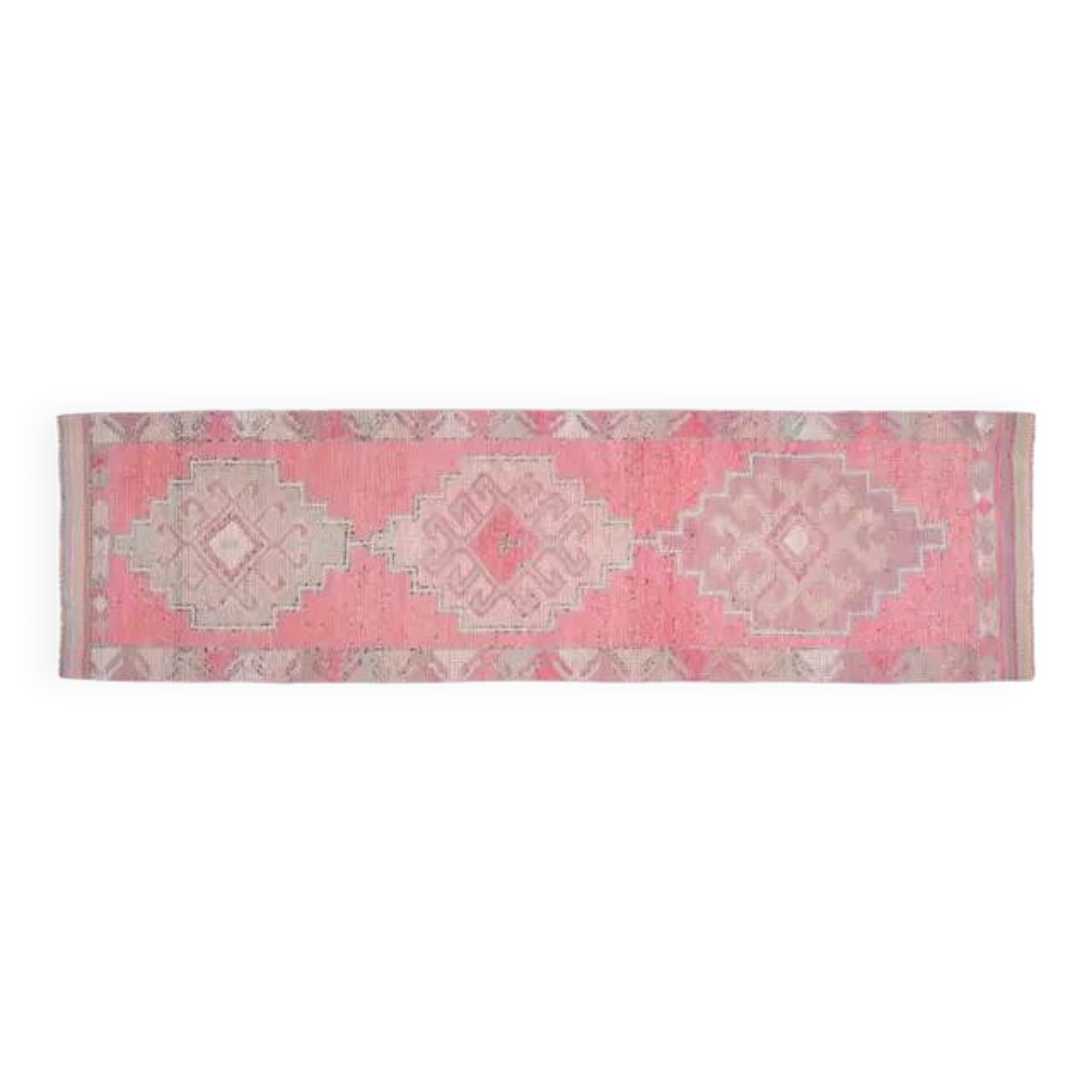 1970s Vintage Turkish Oushak Handmade Wool Cotton Pink Runner Rug 93x327
