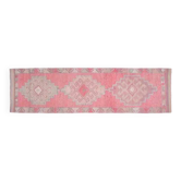 Tapis couloir vintage turc Oushak fait main en laine et coton rose des années 1970 93x327