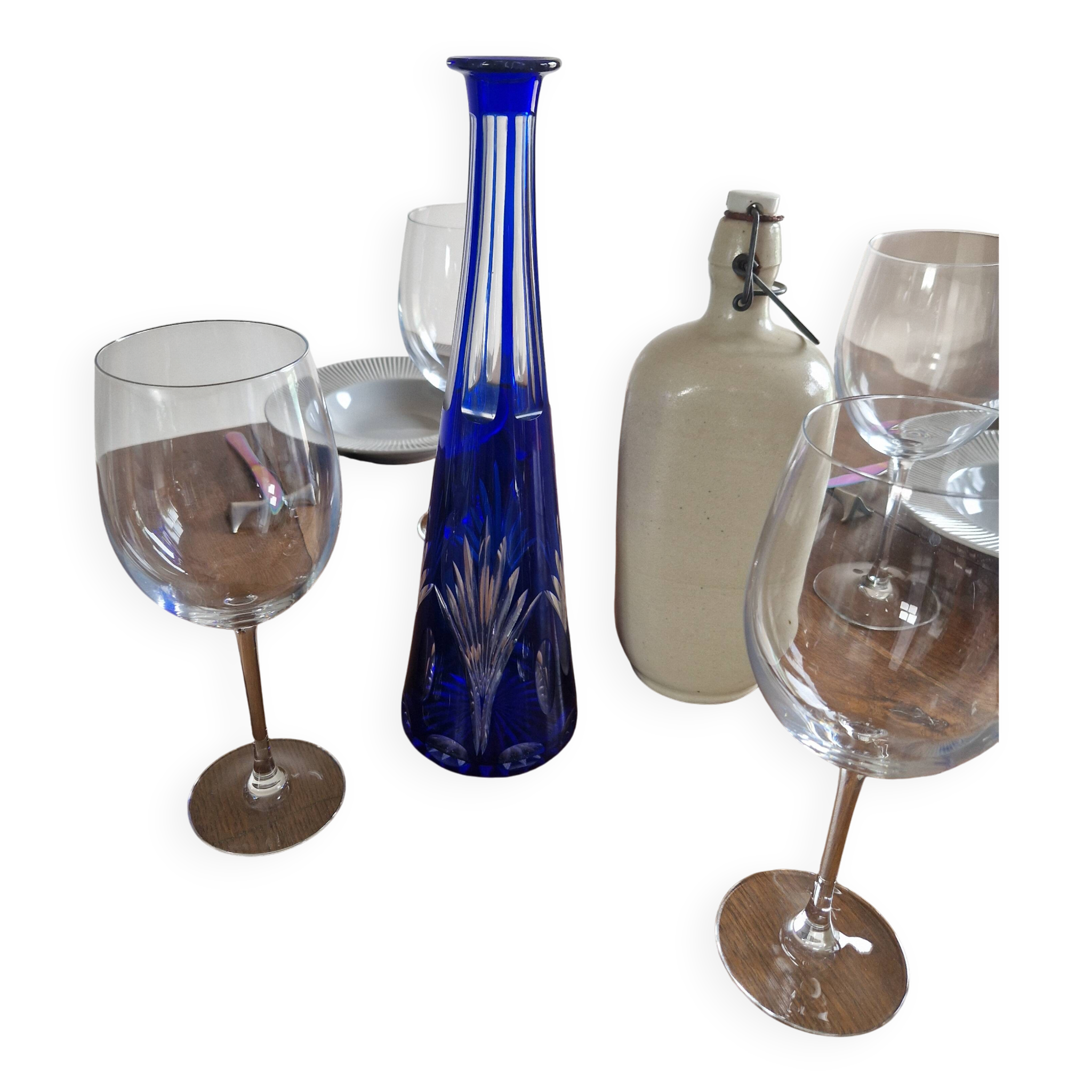 Vintage blue cut crystal bud vase - bohemian craft charm