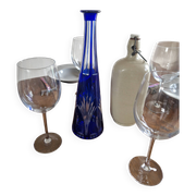 Vintage blue cut crystal bud vase - bohemian craft charm