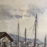 Marine painting boats in port