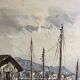 Marine painting boats in port