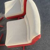 Set of 4 vintage 1970s swivel chairs in red and beige.