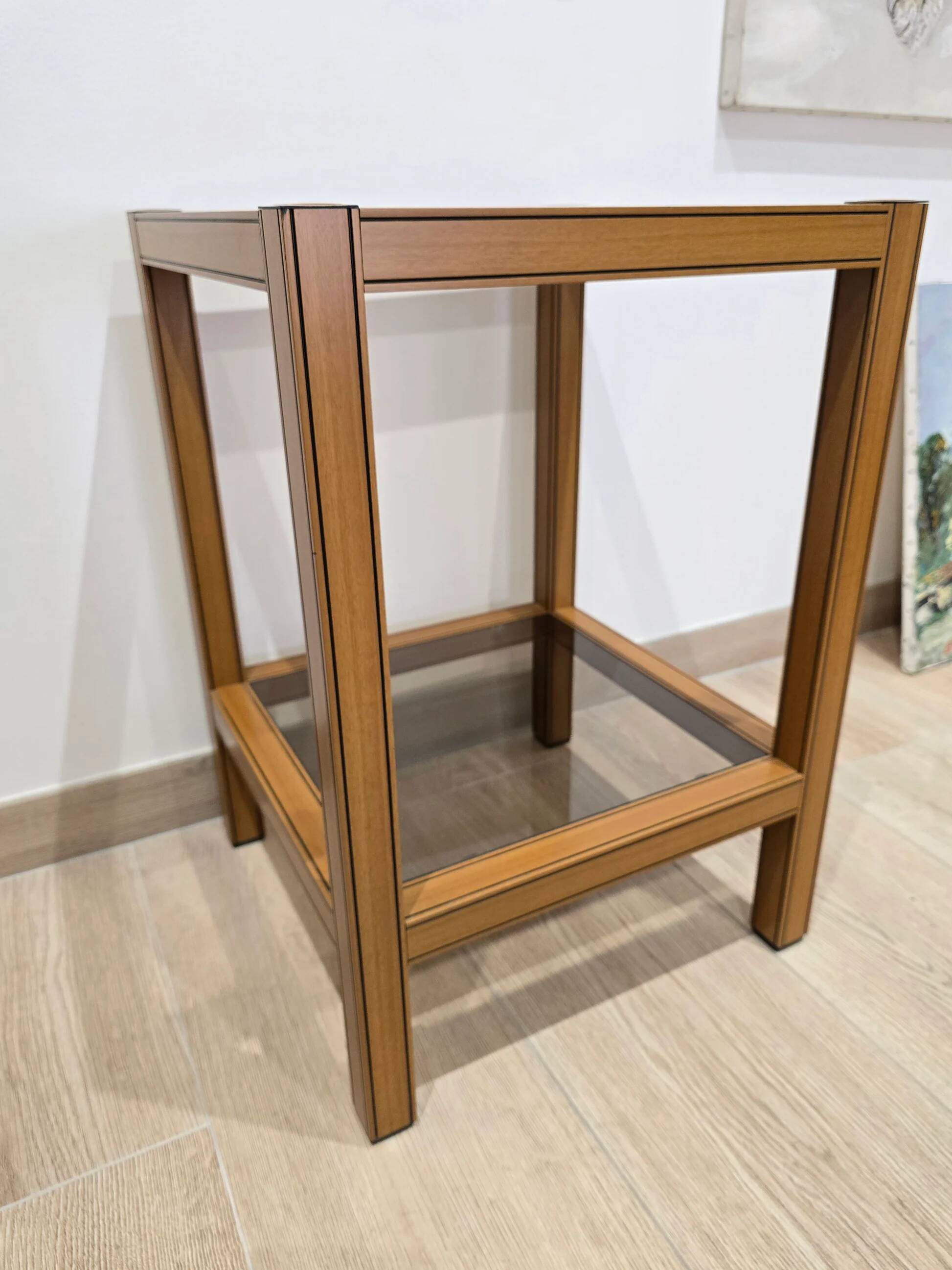Vintage wood and glass side table – Graphic design – 1970s/1980s