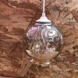Old Molded Glass Ball Pendant Lamp 70's Vintage