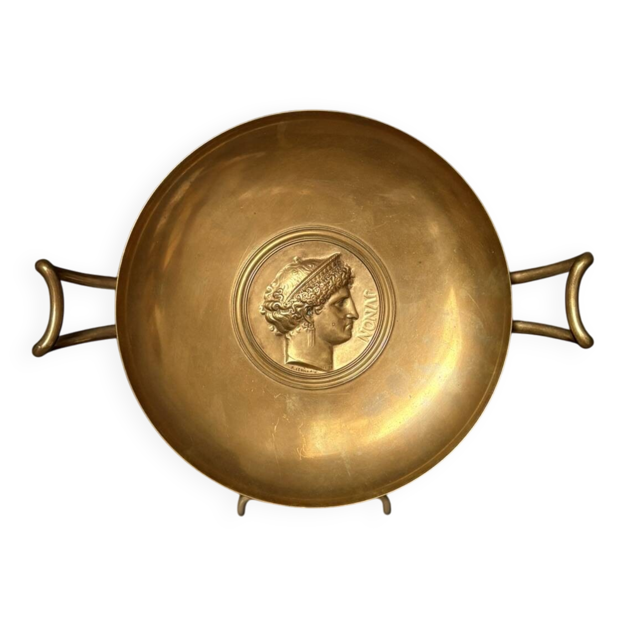 Antique Gilded Bronze Cup 19th Century Barbedienne, Relief of Juno after Levillain