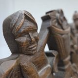 1930s, Danish highback armchair, furniture mesh, velour, carved oak wood.